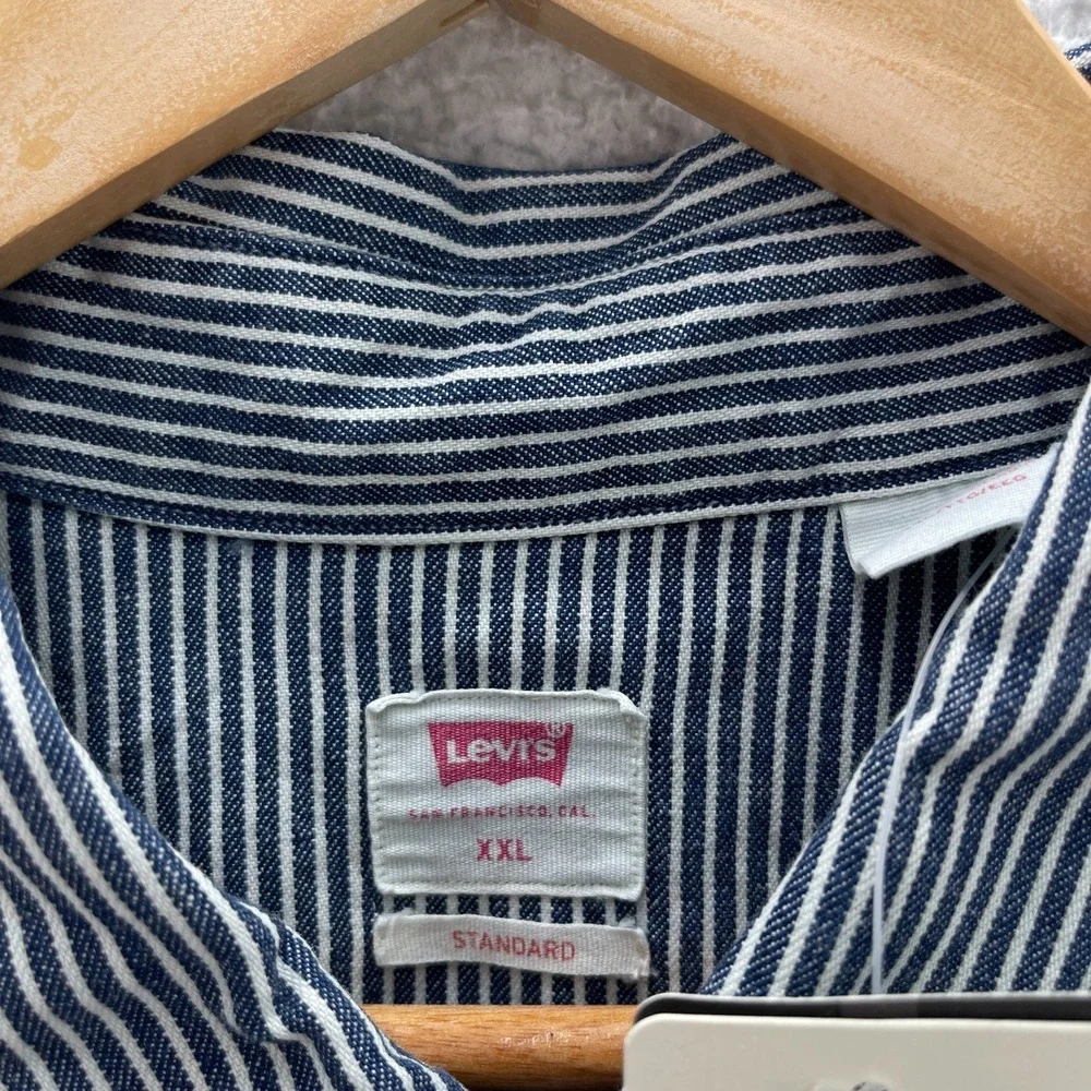 Levis Shirt Mens 2XL Blue Denim Western Pearl Snap Hickory Stripe Cowboy Ranch